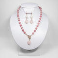 Set "Aura Rosa": Collar y Aretes de Rodonita, Cuarzo Rosa y Perlas