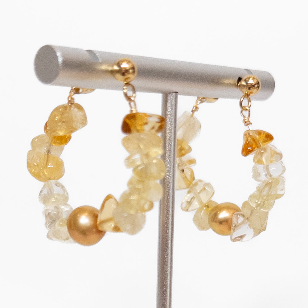 Aretes Arracada de Citrino y Perla Natural