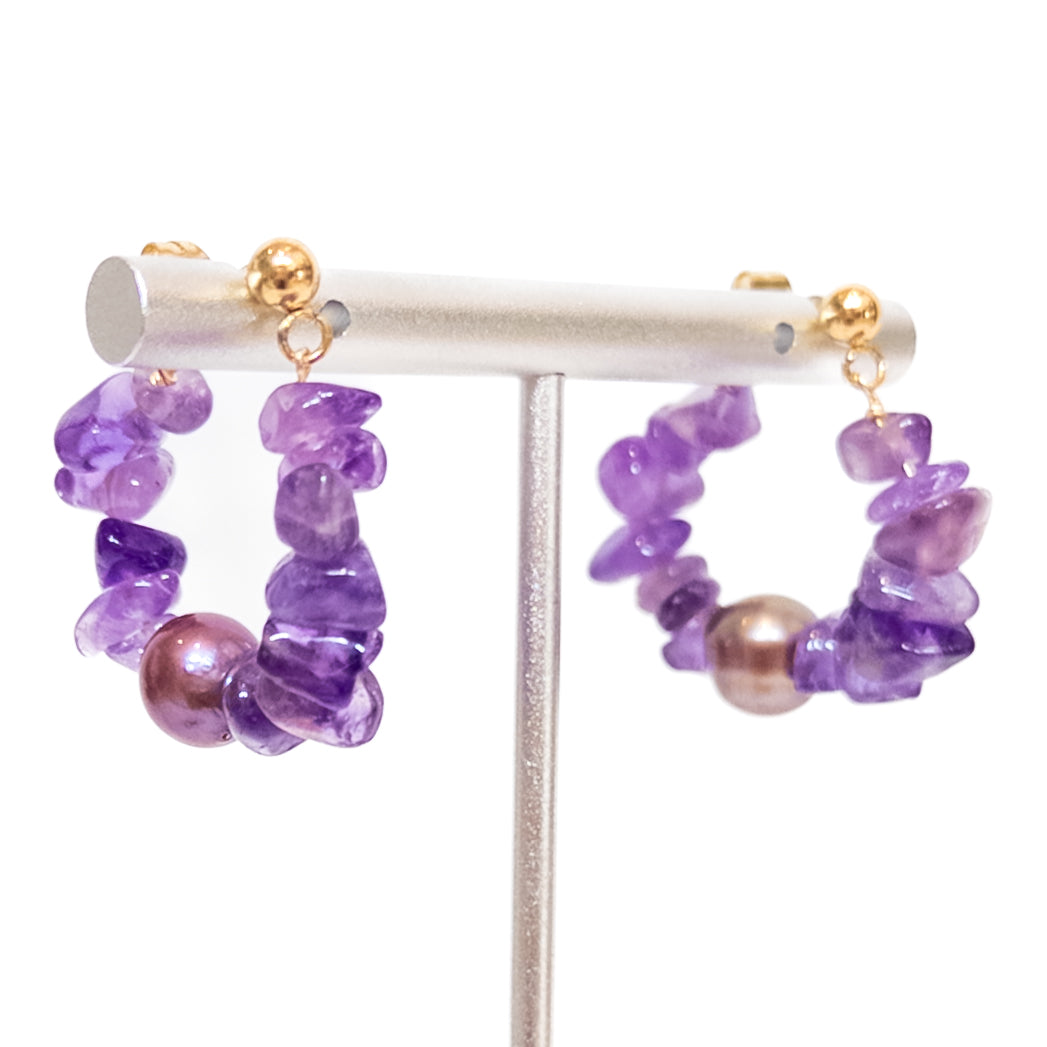 Arracada de Amatista y Perla Natural